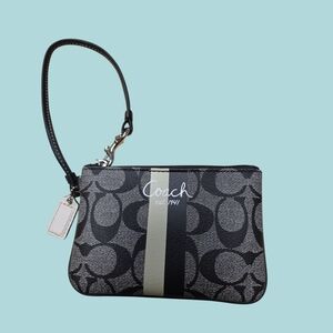 Coach Signature Black and Cream Wristlet